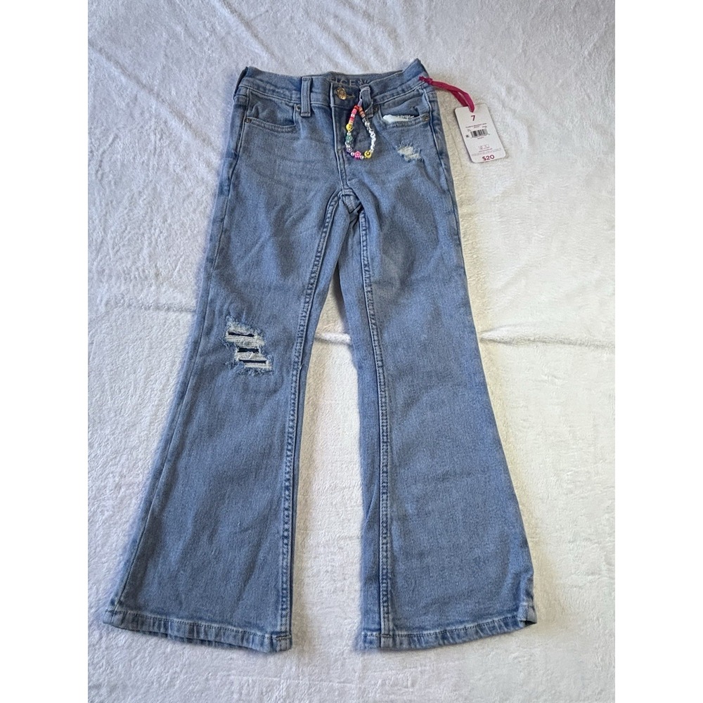 Justice Girls Flare With Bracelet Jean Distressed Light Wash Size 7 NWT
